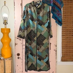 Koos of Course Vintage Patchwork Button-Up Tunic, Duster, maxi Jacket /Dress